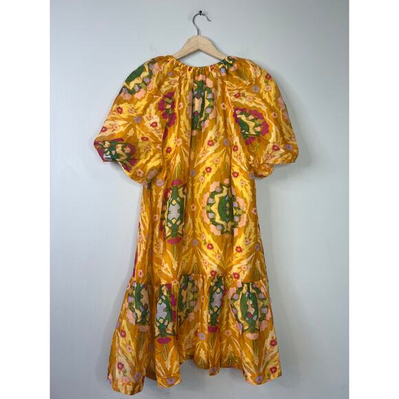 NWT Marie Oliver Elastic Neck Tiered Greta Dress Marigold Trellis Size: Small - Picture 8 of 9